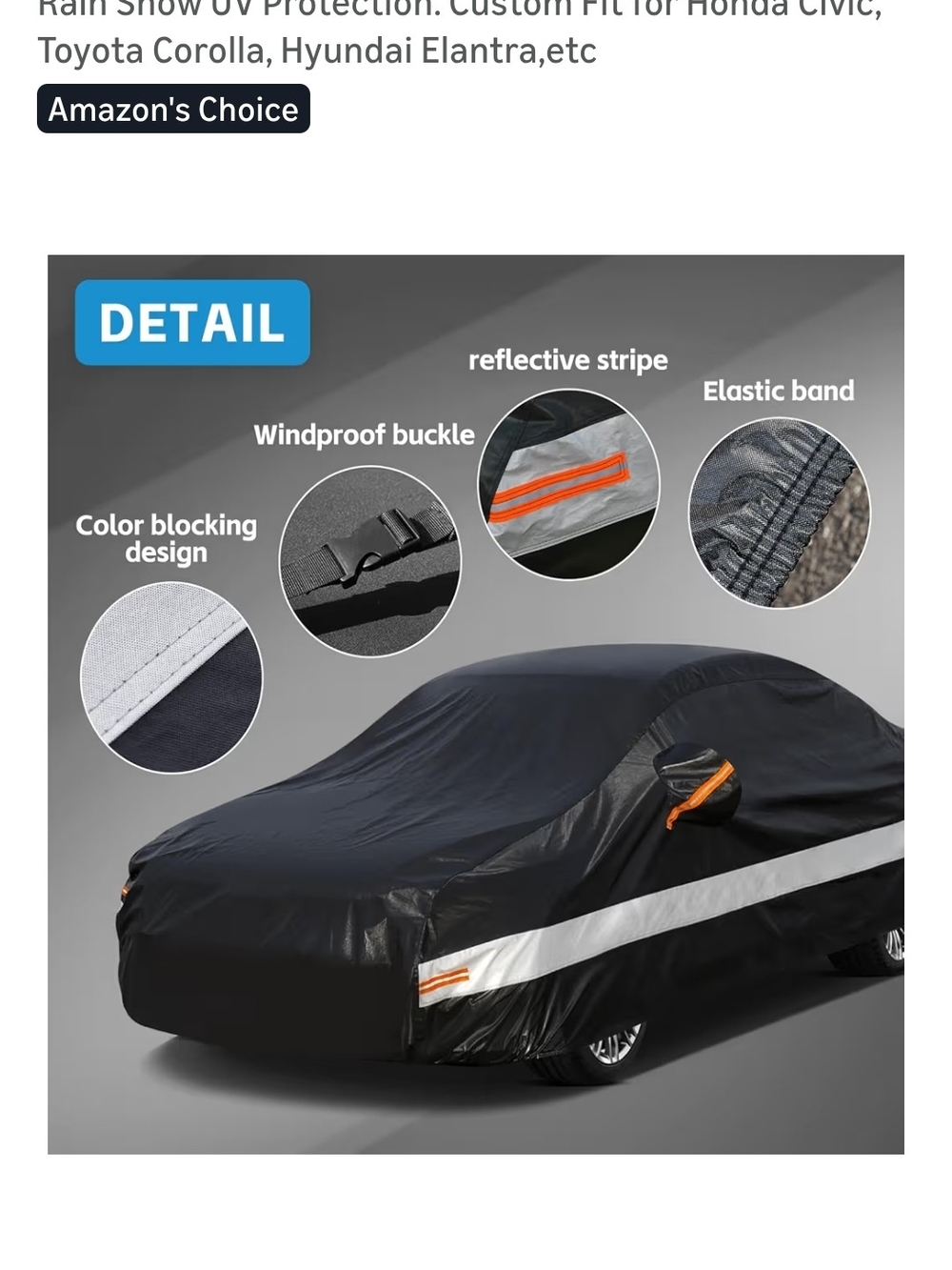 Car Cover with Reflective Stripe - Black and White -